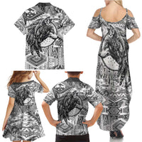Indigenous Peoples Day Family Matching Summer Maxi Dress and Hawaiian Shirt Native American Wolf with Dreamcatcher - Wonder Print Shop