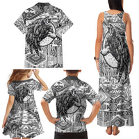 Indigenous Peoples Day Family Matching Tank Maxi Dress and Hawaiian Shirt Native American Wolf with Dreamcatcher - Wonder Print Shop