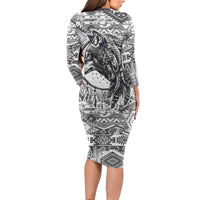 Indigenous Peoples Day Long Sleeve Bodycon Dress Native American Wolf with Dreamcatcher - Wonder Print Shop
