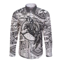 Indigenous Peoples Day Long Sleeve Button Shirt Native American Wolf with Dreamcatcher - Wonder Print Shop