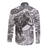 Indigenous Peoples Day Long Sleeve Button Shirt Native American Wolf with Dreamcatcher - Wonder Print Shop