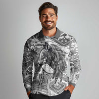 Indigenous Peoples Day Long Sleeve Polo Shirt Native American Wolf with Dreamcatcher - Wonder Print Shop