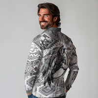 Indigenous Peoples Day Long Sleeve Polo Shirt Native American Wolf with Dreamcatcher - Wonder Print Shop