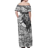 Indigenous Peoples Day Off Shoulder Maxi Dress Native American Wolf with Dreamcatcher - Wonder Print Shop