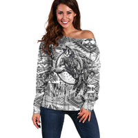 Indigenous Peoples Day Off Shoulder Sweater Native American Wolf with Dreamcatcher - Wonder Print Shop