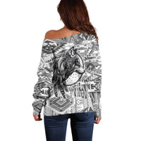 Indigenous Peoples Day Off Shoulder Sweater Native American Wolf with Dreamcatcher - Wonder Print Shop