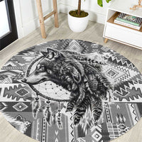 Indigenous Peoples Day Round Carpet Native American Wolf with Dreamcatcher - Wonder Print Shop