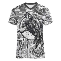 Indigenous Peoples Day Women V-Neck T-Shirt Native American Wolf with Dreamcatcher - Wonder Print Shop