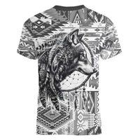 Indigenous Peoples Day Women V-Neck T-Shirt Native American Wolf with Dreamcatcher - Wonder Print Shop
