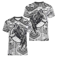 Indigenous Peoples Day Women V-Neck T-Shirt Native American Wolf with Dreamcatcher - Wonder Print Shop