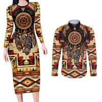 Make America Native Again Couples Matching Long Sleeve Bodycon Dress and Long Sleeve Button Shirt Indigenous Peoples Day - Wonder Print Shop