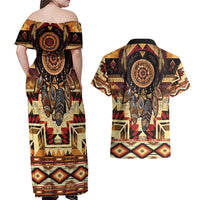 Make America Native Again Couples Matching Off Shoulder Maxi Dress and Hawaiian Shirt Indigenous Peoples Day - Wonder Print Shop