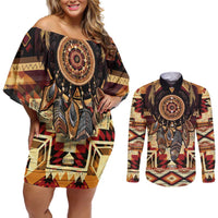 Make America Native Again Couples Matching Off Shoulder Short Dress and Long Sleeve Button Shirt Indigenous Peoples Day - Wonder Print Shop