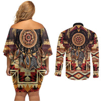 Make America Native Again Couples Matching Off Shoulder Short Dress and Long Sleeve Button Shirt Indigenous Peoples Day - Wonder Print Shop