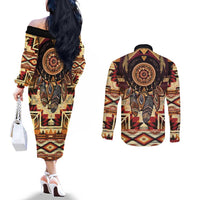 Make America Native Again Couples Matching Off The Shoulder Long Sleeve Dress and Long Sleeve Button Shirt Indigenous Peoples Day - Wonder Print Shop