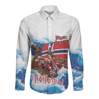 Custom Norway Viking Row - Alt for Norge Long Sleeve Button Shirt Norge Football Supporter Wave Edition
