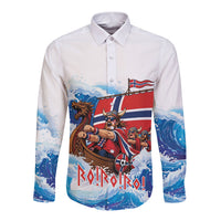 Custom Norway Viking Row - Alt for Norge Long Sleeve Button Shirt Norge Football Supporter Wave Edition