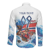 Custom Norway Viking Row - Alt for Norge Long Sleeve Button Shirt Norge Football Supporter Wave Edition