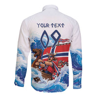 Custom Norway Viking Row - Alt for Norge Long Sleeve Button Shirt Norge Football Supporter Wave Edition