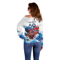 Custom Norway Viking Row - Alt for Norge Off Shoulder Sweater Norge Football Supporter Wave Edition