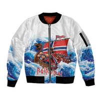 Custom Norway Viking Row - Alt for Norge Sleeve Zip Bomber Jacket Norge Football Supporter Wave Edition