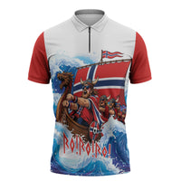 Custom Norway Viking Row - Alt for Norge Zipper Polo Shirt Norge Football Supporter Wave Edition