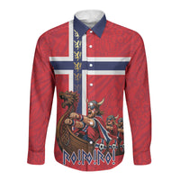 Custom Norway Viking Row - Alt for Norge Long Sleeve Button Shirt Norge Football Supporter Flag Edition