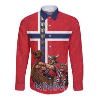 Custom Norway Viking Row - Alt for Norge Long Sleeve Button Shirt Norge Football Supporter Flag Edition
