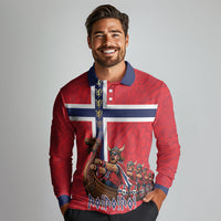 Custom Norway Viking Row - Alt for Norge Long Sleeve Polo Shirt Norge Football Supporter Flag Edition