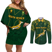 Custom Springboks Rugby Couples Matching Off Shoulder Short Dress and Long Sleeve Button Shirts South Africa Go Champions World Cup 2023 LT9 - Wonder Print Shop