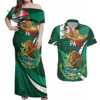 Mexico Hispanic Heritage Personalized Couples Matching Off Shoulder Maxi Dress and Hawaiian Shirt With Aguila Mexicana LT9 - Wonder Print Shop