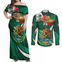 Mexico Hispanic Heritage Personalized Couples Matching Off Shoulder Maxi Dress and Long Sleeve Button Shirt With Aguila Mexicana LT9 - Wonder Print Shop