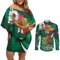 Mexico Hispanic Heritage Personalized Couples Matching Off Shoulder Short Dress and Long Sleeve Button Shirt With Aguila Mexicana LT9 - Wonder Print Shop