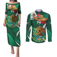 Mexico Hispanic Heritage Personalized Couples Matching Puletasi and Long Sleeve Button Shirt With Aguila Mexicana LT9 - Wonder Print Shop