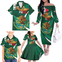 Mexico Hispanic Heritage Personalized Family Matching Off The Shoulder Long Sleeve Dress and Hawaiian Shirt With Aguila Mexicana - Wonder Print Shop