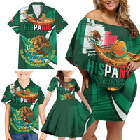 Mexico Hispanic Heritage Personalized Family Matching Off Shoulder Short Dress and Hawaiian Shirt With Aguila Mexicana LT9 - Wonder Print Shop