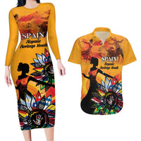 Spain Hispanic Heritage Personalized Couples Matching Long Sleeve Bodycon Dress and Hawaiian Shirt LT9 - Wonder Print Shop