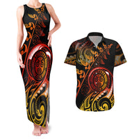 New Zealand Couples Matching Tank Maxi Dress and Hawaiian Shirt Aotearoa Wisdom Face Maori Fern Tattoo Arty LT9 - Wonder Print Shop