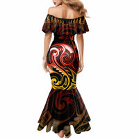 New Zealand Mermaid Dress Aotearoa Wisdom Face Maori Fern Tattoo Arty - Wonder Print Shop