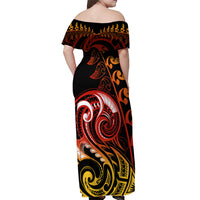 New Zealand Off Shoulder Maxi Dress Aotearoa Wisdom Face Maori Fern Tattoo Arty - Wonder Print Shop