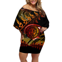 New Zealand Off Shoulder Short Dress Aotearoa Wisdom Face Maori Fern Tattoo Arty - Wonder Print Shop