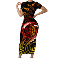 New Zealand Short Sleeve Bodycon Dress Aotearoa Wisdom Face Maori Fern Tattoo Arty - Wonder Print Shop