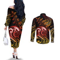new-zealand-couples-matching-off-the-shoulder-long-sleeve-dress-and-long-sleeve-button-shirts-aotearoa-hei-tiki-maori-fern-tattoo-arty