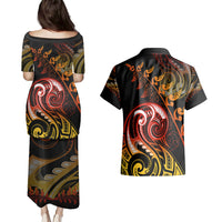 New Zealand Couples Matching Puletasi Dress and Hawaiian Shirt Aotearoa Hei-Tiki Maori Fern Tattoo Arty LT9 - Wonder Print Shop