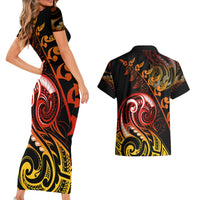 New Zealand Couples Matching Short Sleeve Bodycon Dress and Hawaiian Shirt Aotearoa Hei-Tiki Maori Fern Tattoo Arty LT9 - Wonder Print Shop