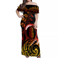 New Zealand Off Shoulder Maxi Dress Aotearoa Hei-Tiki Maori Fern Tattoo Arty - Wonder Print Shop