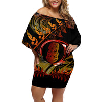New Zealand Off Shoulder Short Dress Aotearoa Hei-Tiki Maori Fern Tattoo Arty - Wonder Print Shop