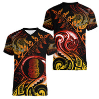 New Zealand Women V Neck T Shirt Aotearoa Hei-Tiki Maori Fern Tattoo Arty - Wonder Print Shop