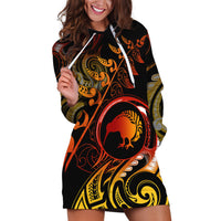 New Zealand Hoodie Dress Aotearoa Kiwi Bird Maori Fern Tattoo Arty - Wonder Print Shop