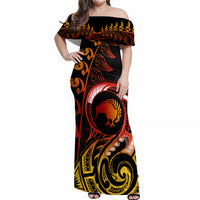New Zealand Off Shoulder Maxi Dress Aotearoa Kiwi Bird Maori Fern Tattoo Arty - Wonder Print Shop